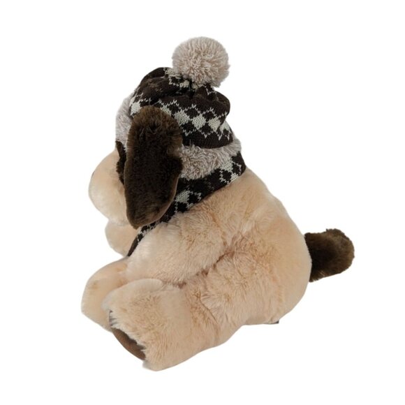 HugFun Puppy Dog Plush 11" Tan & Brown Stuffed Animal Toy Knit Cap Scarf - Picture 5 of 7
